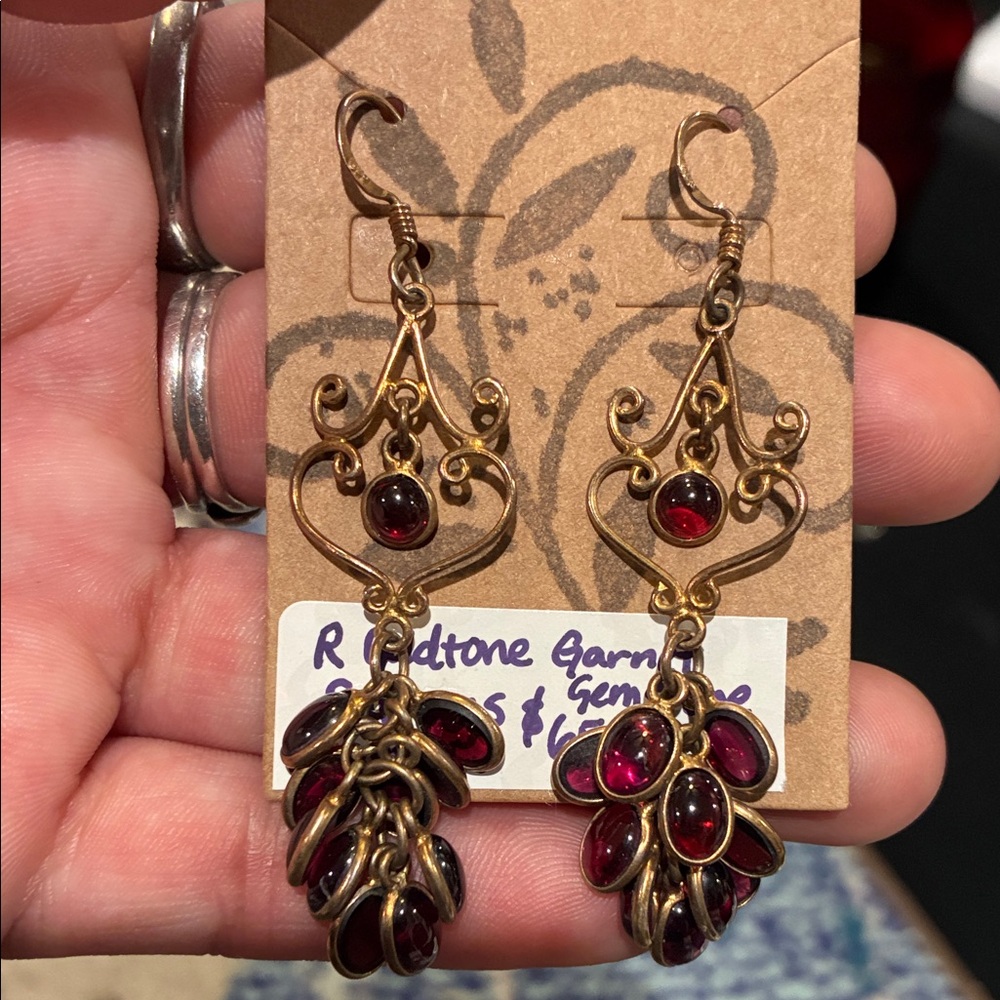 Gold-Tone Red Garnet Drop Earrings